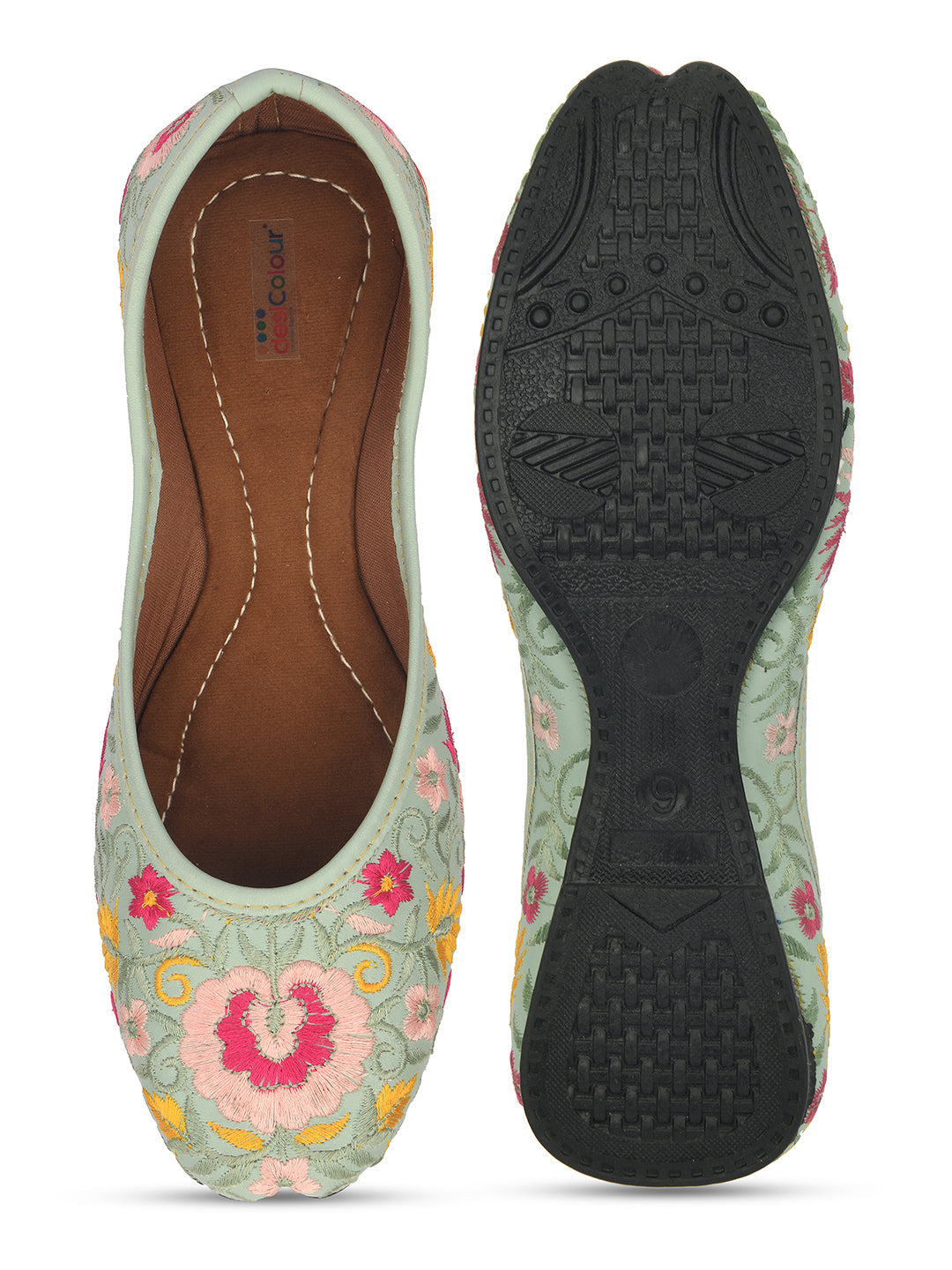 Desi Colour Women Indian Ethnic Footwear-Cushioned -Sea Green