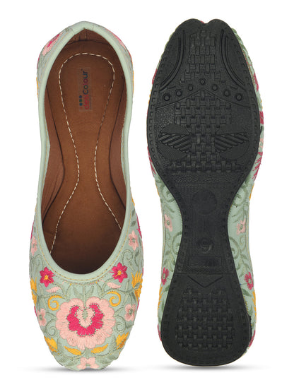 Desi Colour Women Indian Ethnic Footwear-Cushioned -Sea Green