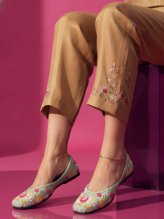 Desi Colour Women Indian Ethnic Footwear-Cushioned -Sea Green