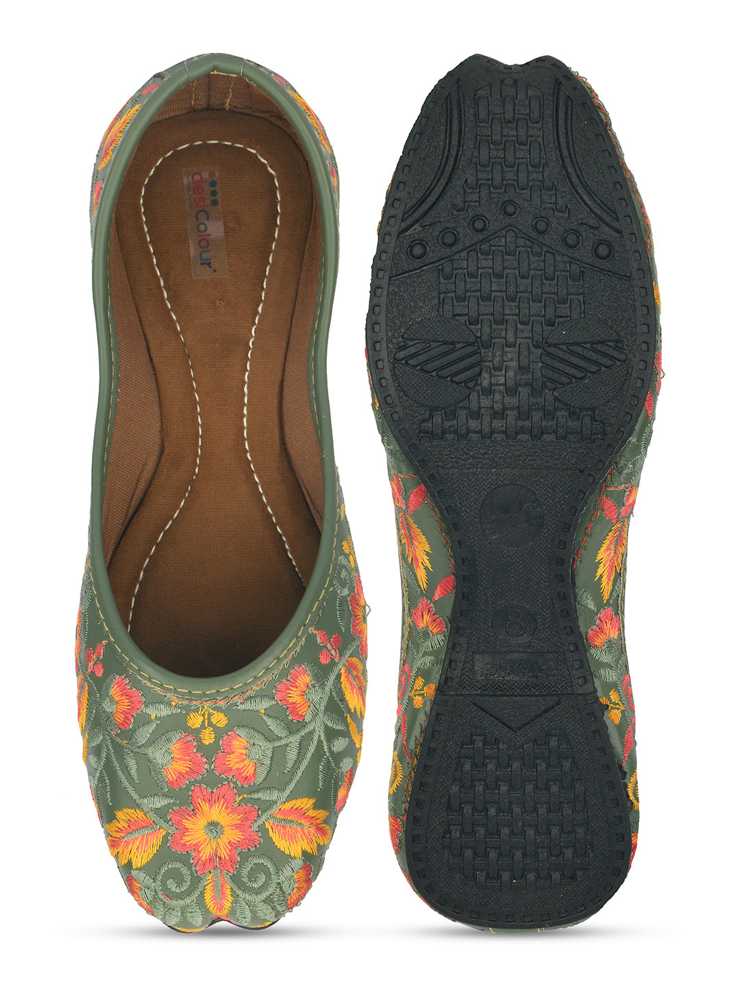 Desi Colour Women Indian Ethnic Footwear-Cushioned -Green