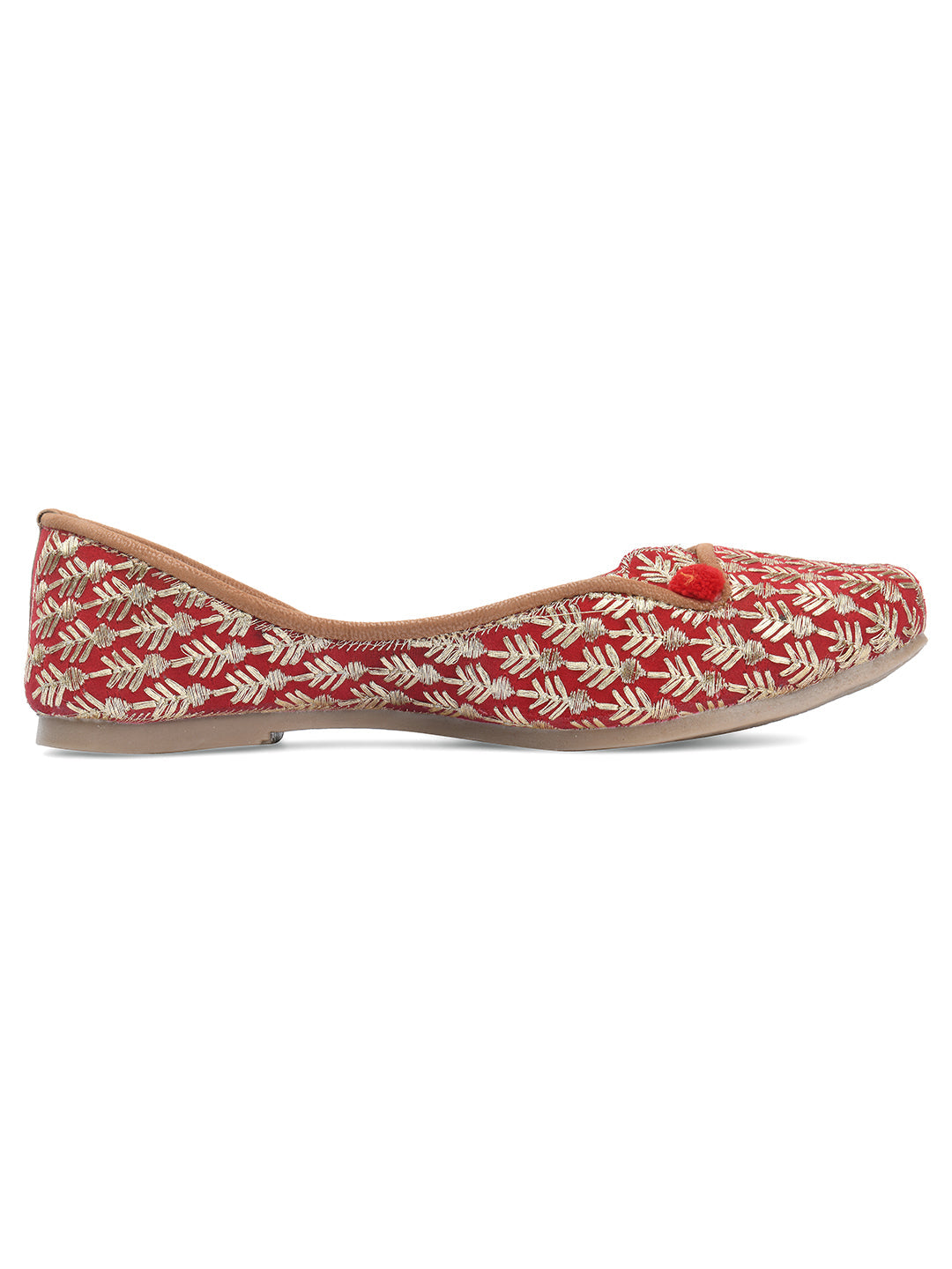 Desi Colour Women Indian Ethnic Footwear-Cushioned Embroidered Ruby