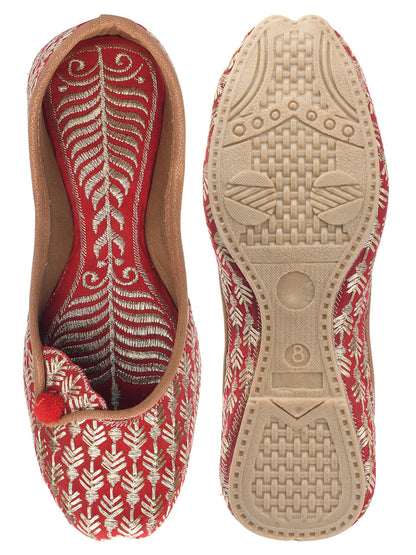 Desi Colour Women Indian Ethnic Footwear-Cushioned Embroidered Ruby