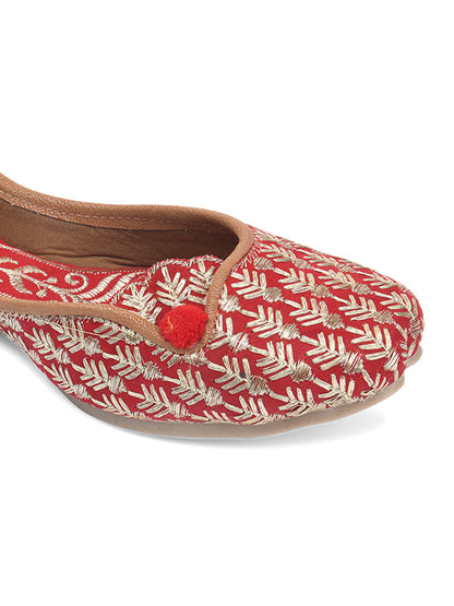 Desi Colour Women Indian Ethnic Footwear-Cushioned Embroidered Ruby