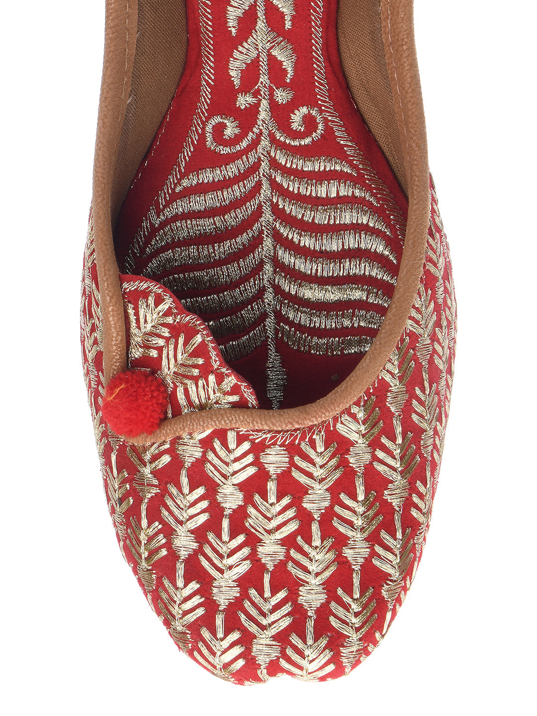 Desi Colour Women Indian Ethnic Footwear-Cushioned Embroidered Ruby