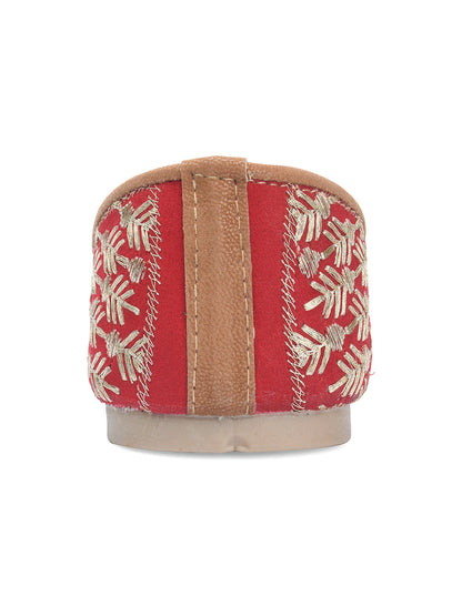 Desi Colour Women Indian Ethnic Footwear-Cushioned Embroidered Ruby
