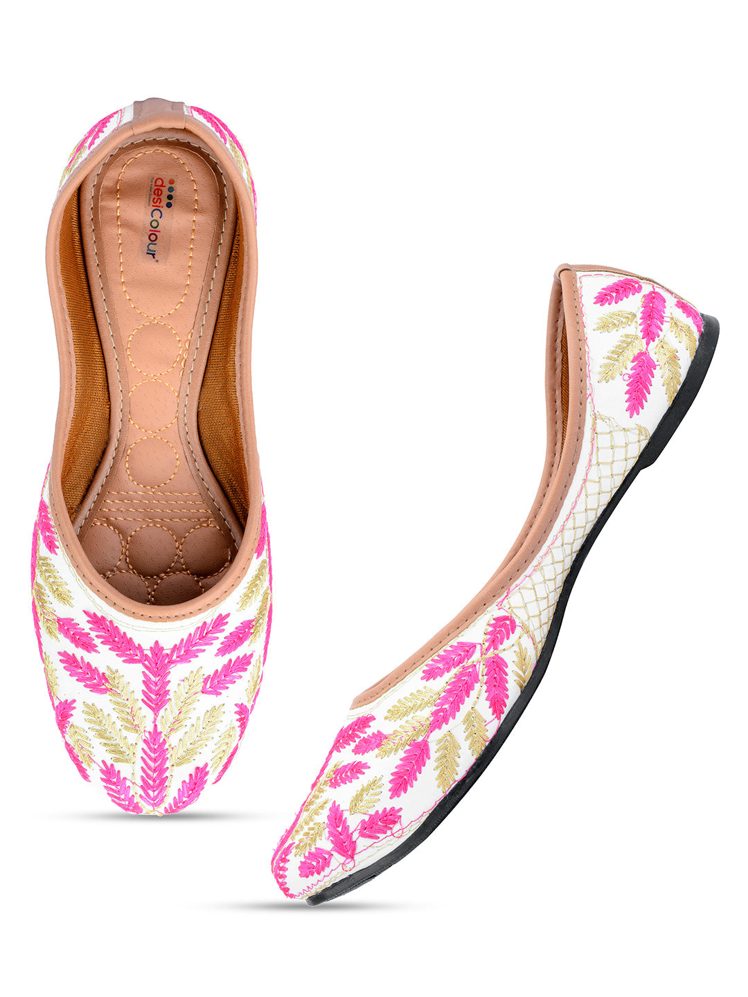 Desi Colour Women Indian Ethnic Footwear-Pink Leaves
