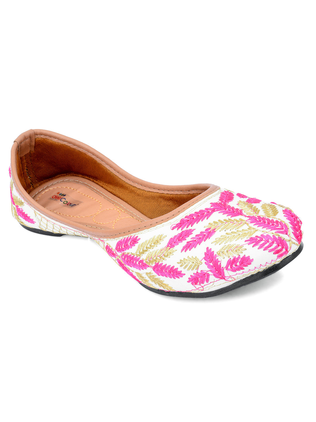 Desi Colour Women Indian Ethnic Footwear-Pink Leaves