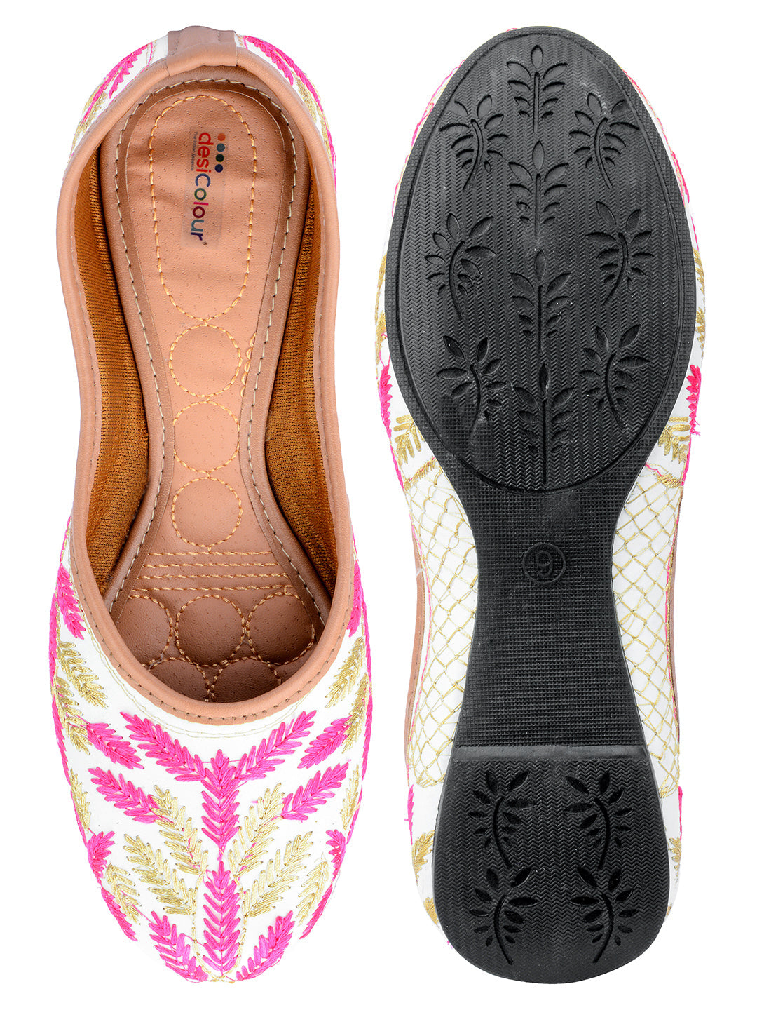 Desi Colour Women Indian Ethnic Footwear-Pink Leaves