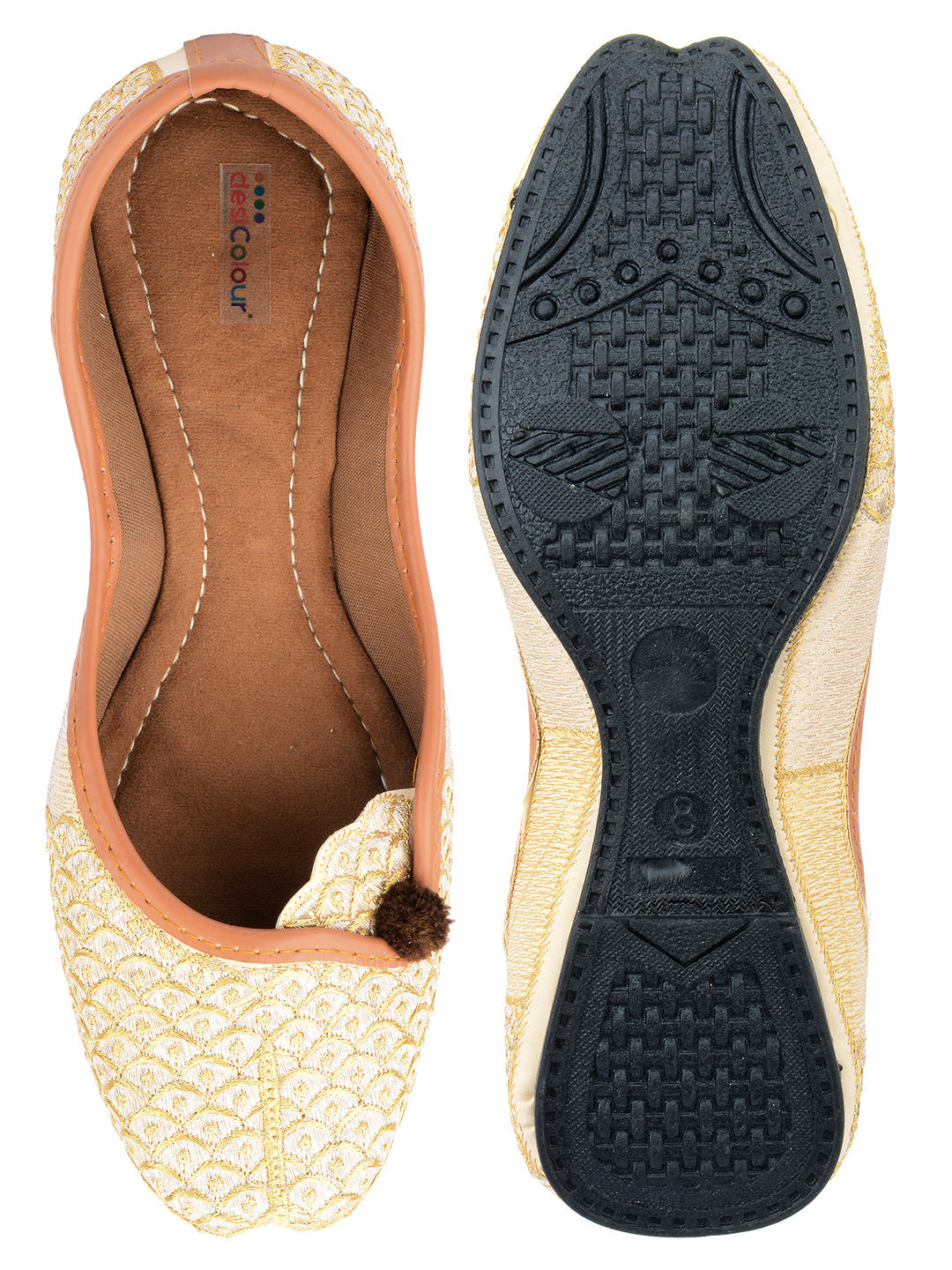 Desi Colour Women Indian Ethnic Footwear-Gold Side Flip-2