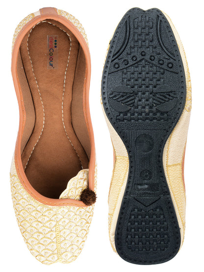 Desi Colour Women Indian Ethnic Footwear-Gold Side Flip-2