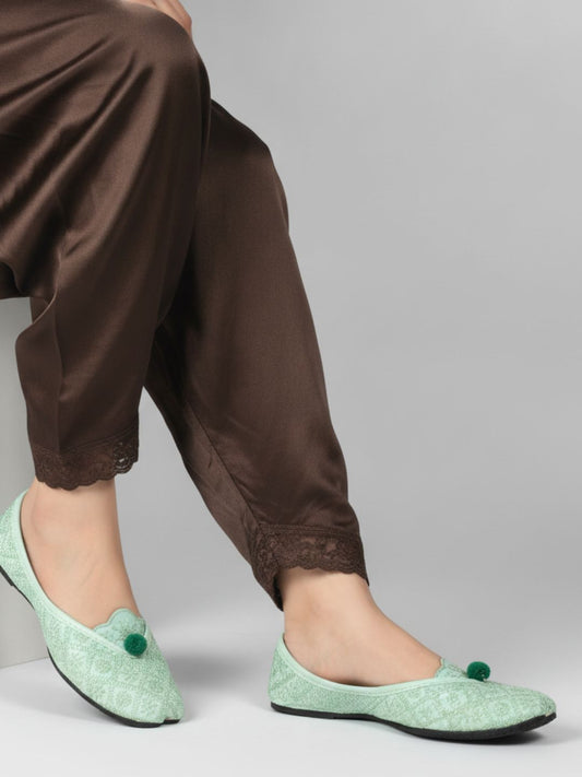 Desi Colour Women Indian Ethnic Footwear-Sea Green Front Flip