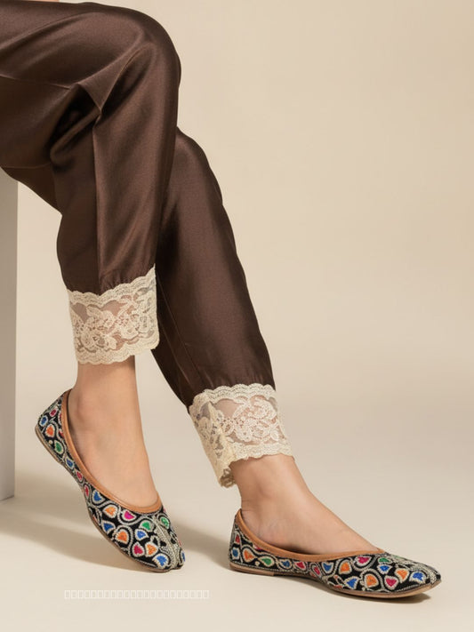 Desi Colour Women Indian Ethnic Footwear-Black Multi Floral