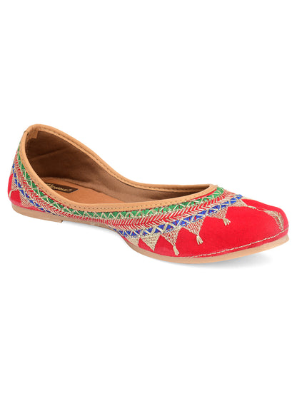 Desi Colour Women Indian Ethnic Footwear-Embroidered Red Zari