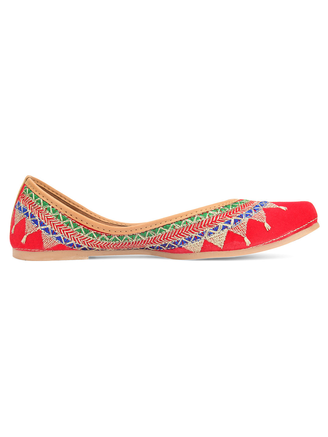 Desi Colour Women Indian Ethnic Footwear-Embroidered Red Zari