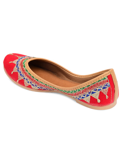 Desi Colour Women Indian Ethnic Footwear-Embroidered Red Zari