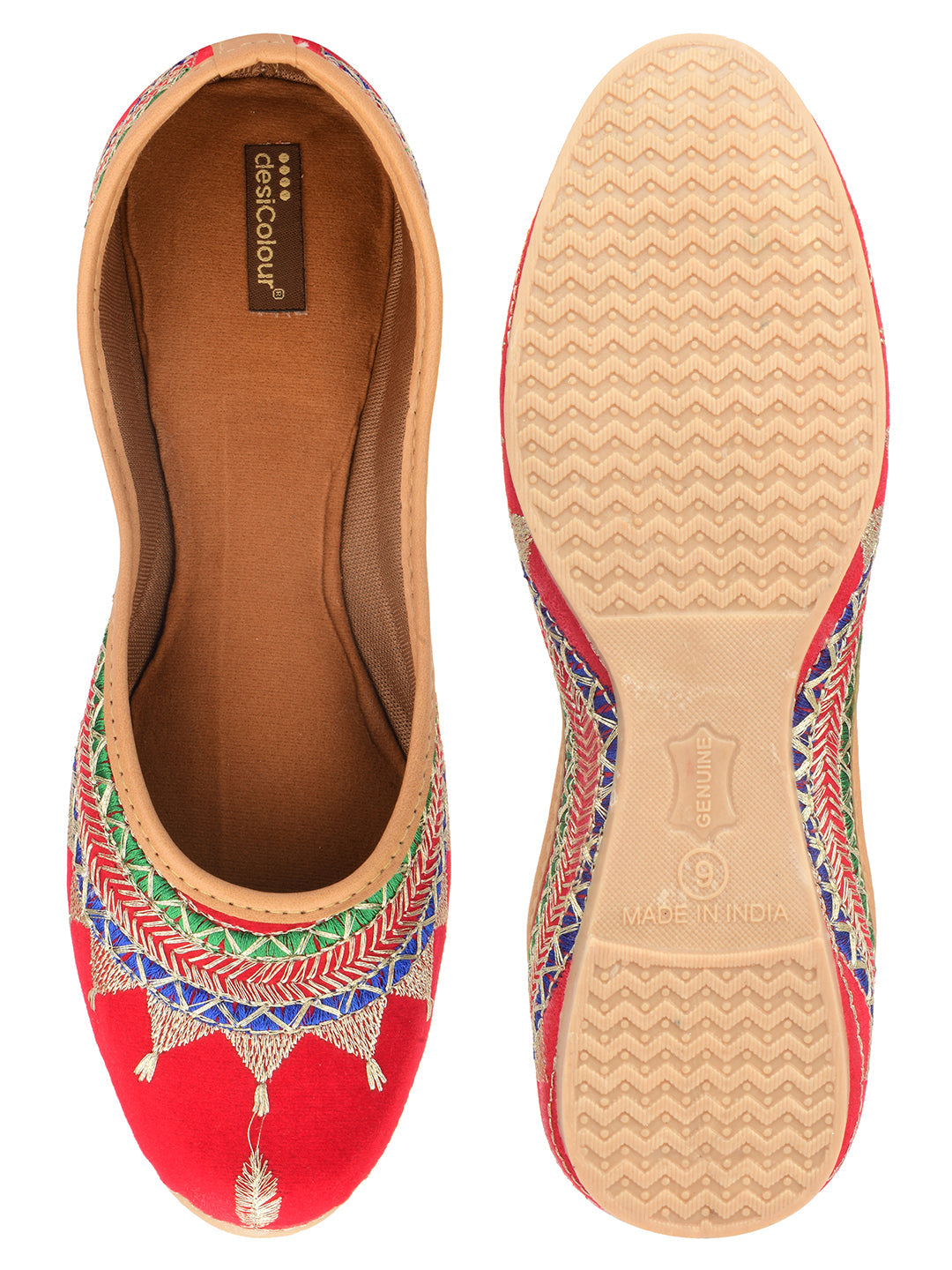 Desi Colour Women Indian Ethnic Footwear-Embroidered Red Zari