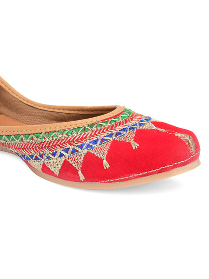 Desi Colour Women Indian Ethnic Footwear-Embroidered Red Zari