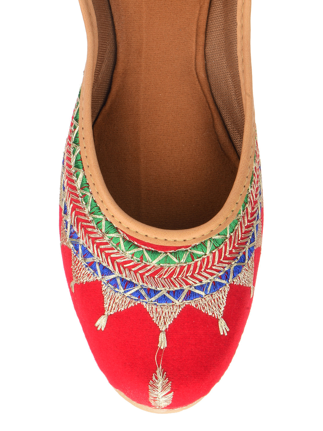 Desi Colour Women Indian Ethnic Footwear-Embroidered Red Zari