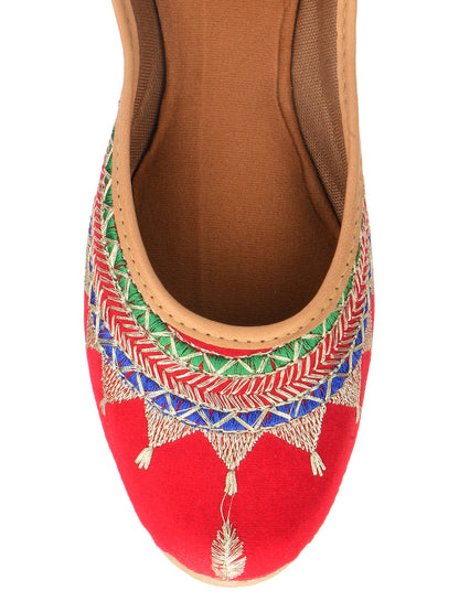 Desi Colour Women Indian Ethnic Footwear-Embroidered Red Zari