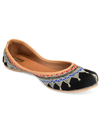 Desi Colour Women Indian Ethnic Footwear-Embroidered Black Zari
