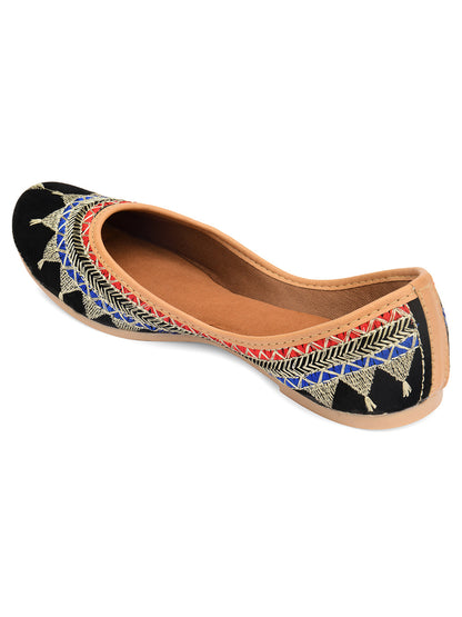 Desi Colour Women Indian Ethnic Footwear-Embroidered Black Zari