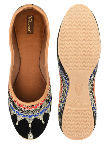 Desi Colour Women Indian Ethnic Footwear-Embroidered Black Zari