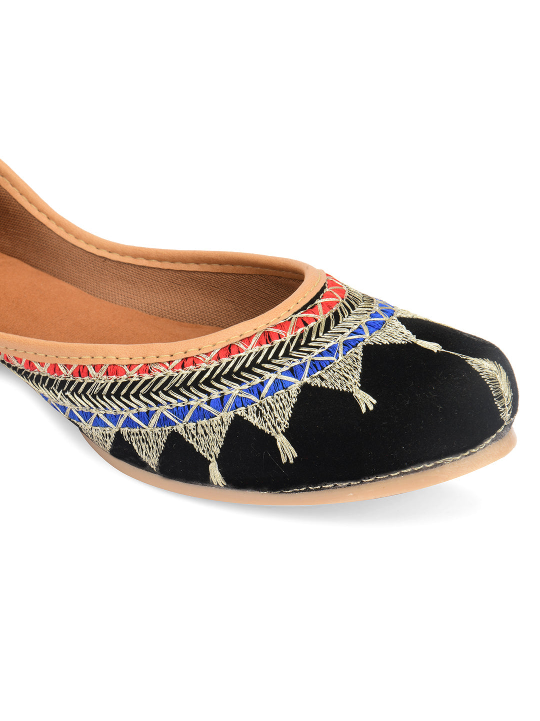 Desi Colour Women Indian Ethnic Footwear-Embroidered Black Zari