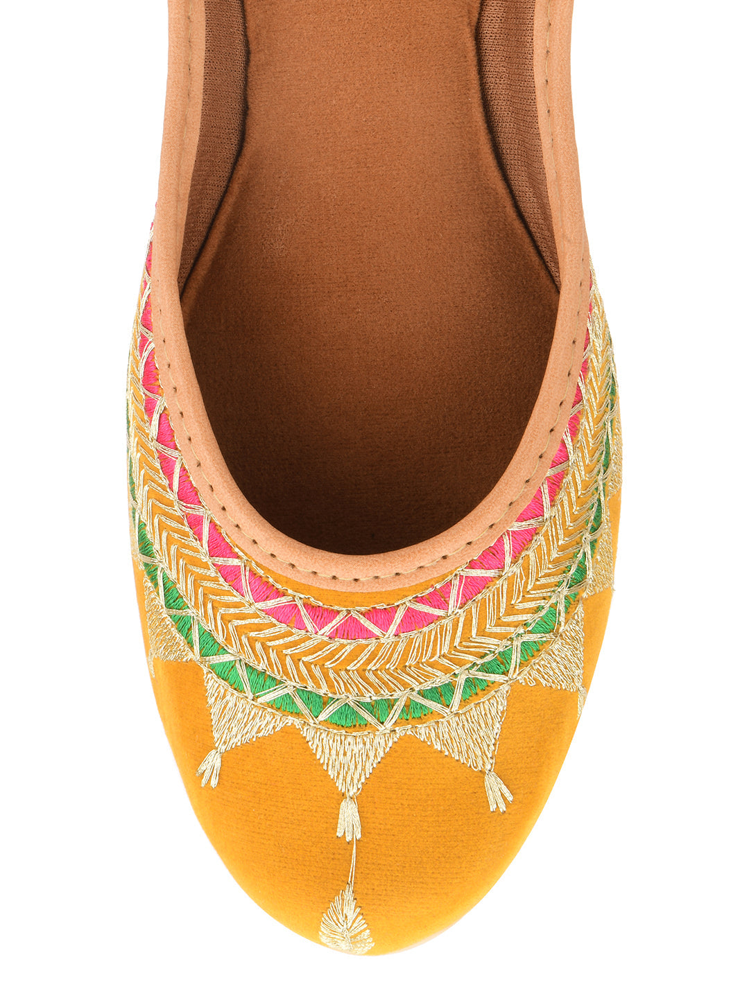 Desi Colour Women Indian Ethnic Footwear-Embroidered Mustard Zari
