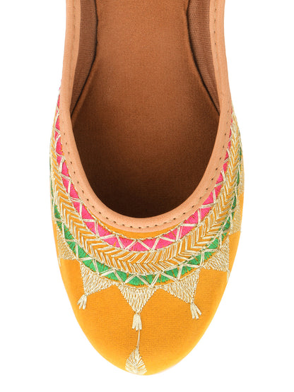 Desi Colour Women Indian Ethnic Footwear-Embroidered Mustard Zari