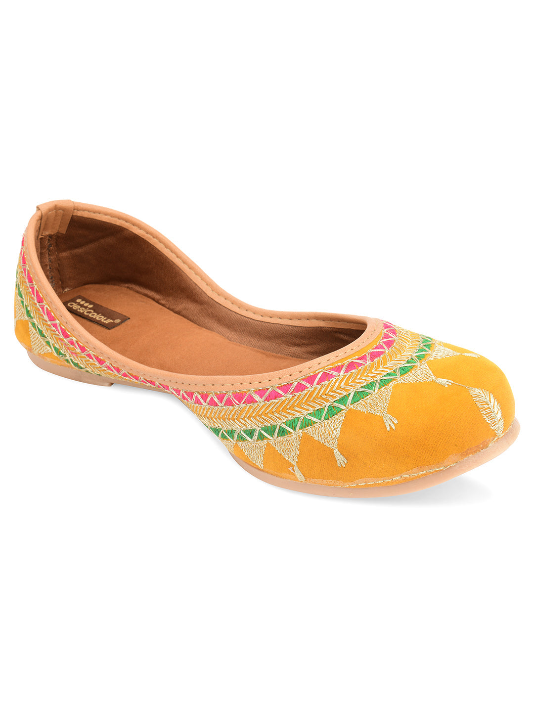 Desi Colour Women Indian Ethnic Footwear-Embroidered Mustard Zari