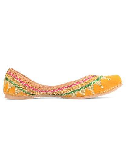 Desi Colour Women Indian Ethnic Footwear-Embroidered Mustard Zari