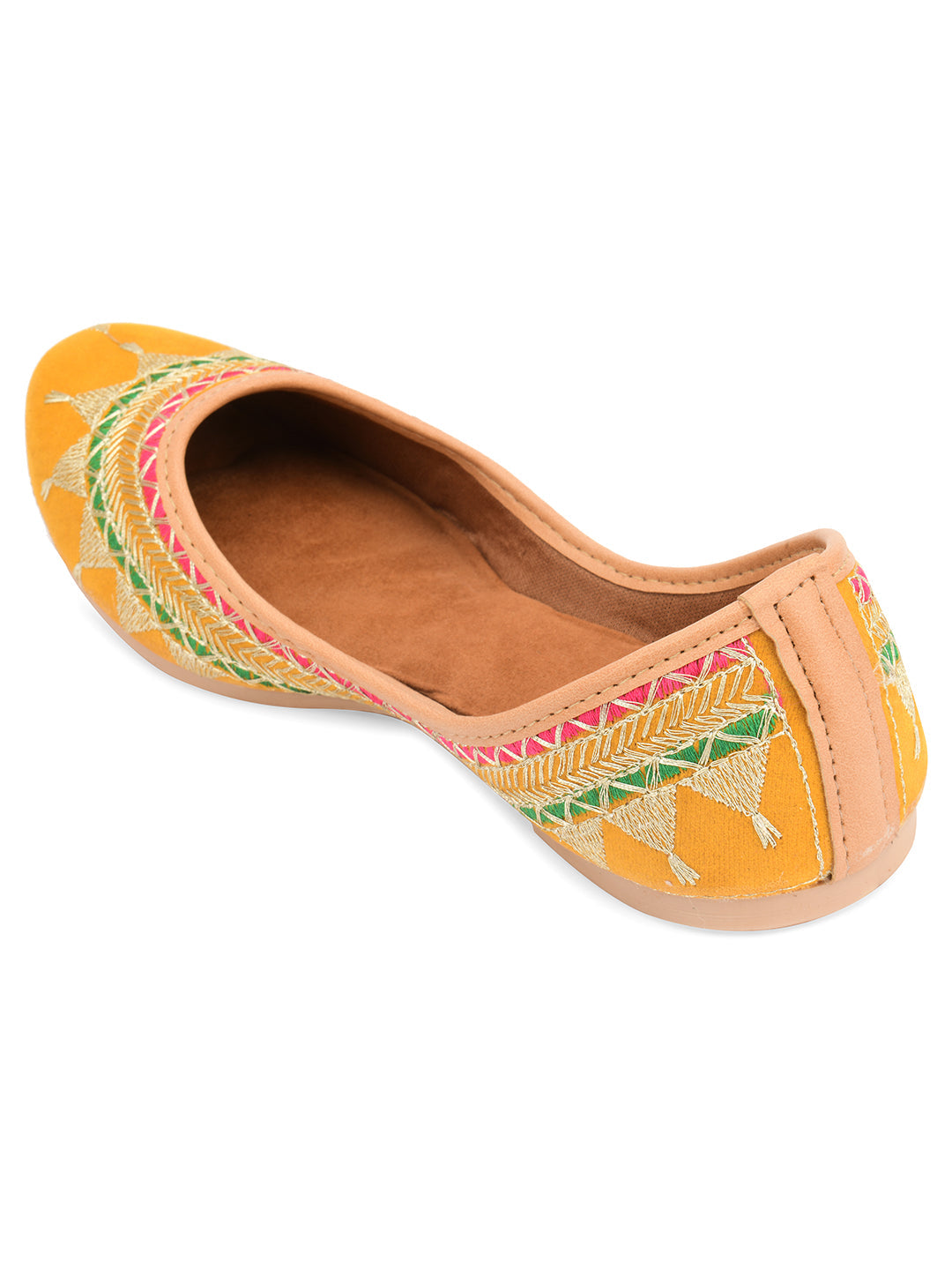 Desi Colour Women Indian Ethnic Footwear-Embroidered Mustard Zari