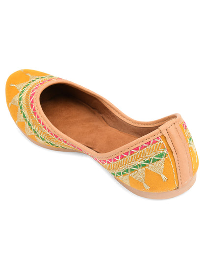 Desi Colour Women Indian Ethnic Footwear-Embroidered Mustard Zari
