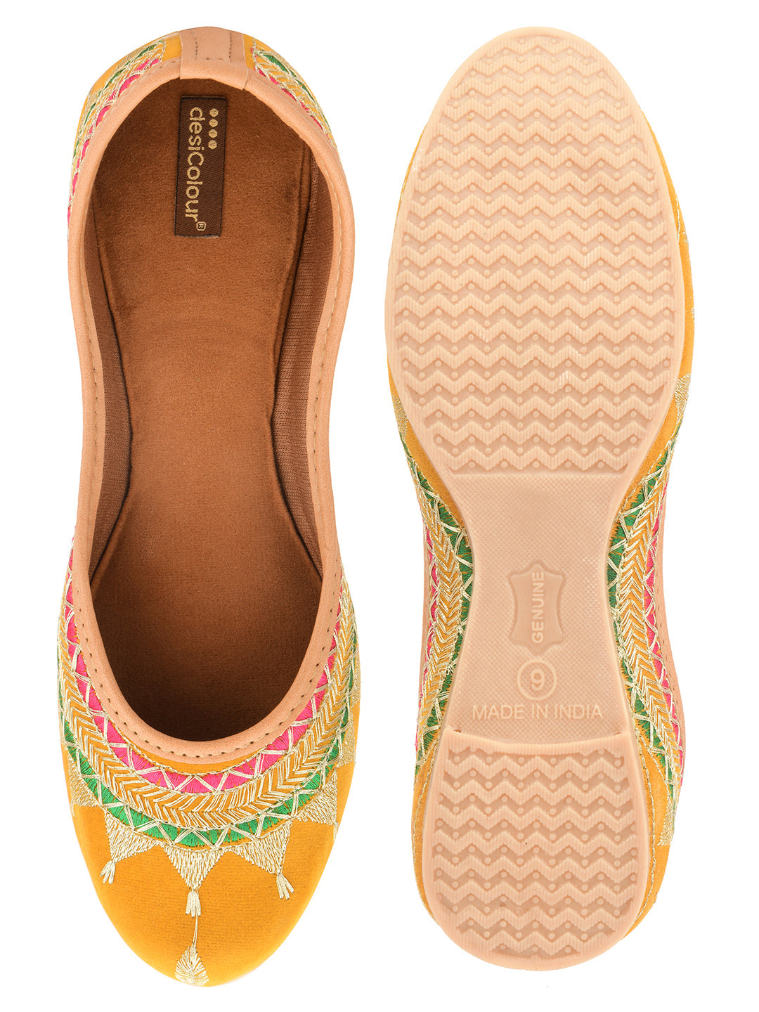 Desi Colour Women Indian Ethnic Footwear-Embroidered Mustard Zari