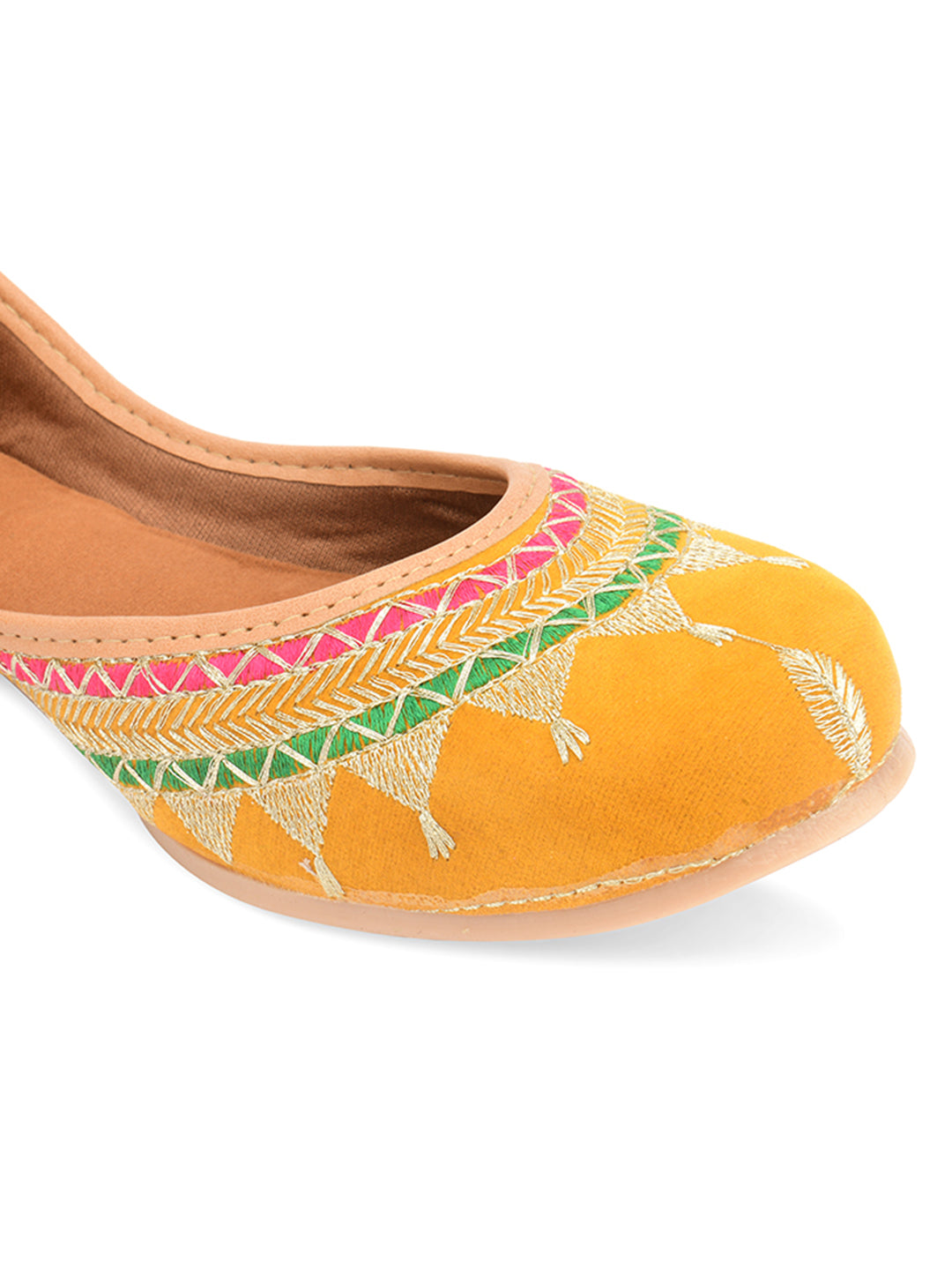 Desi Colour Women Indian Ethnic Footwear-Embroidered Mustard Zari