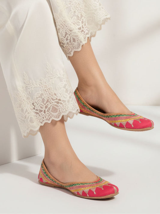 Desi Colour Women Indian Ethnic Footwear-New Mid Range- Pink Zari