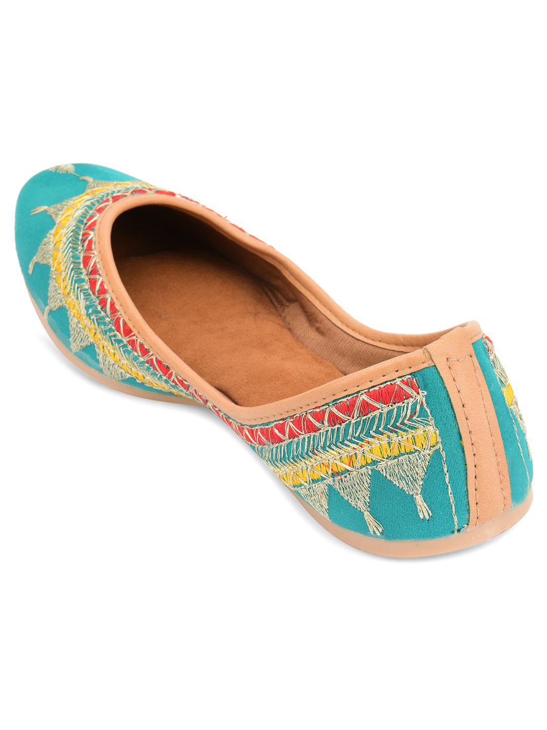 Desi Colour Women Indian Ethnic Footwear-Embroidered Sea Green Zari