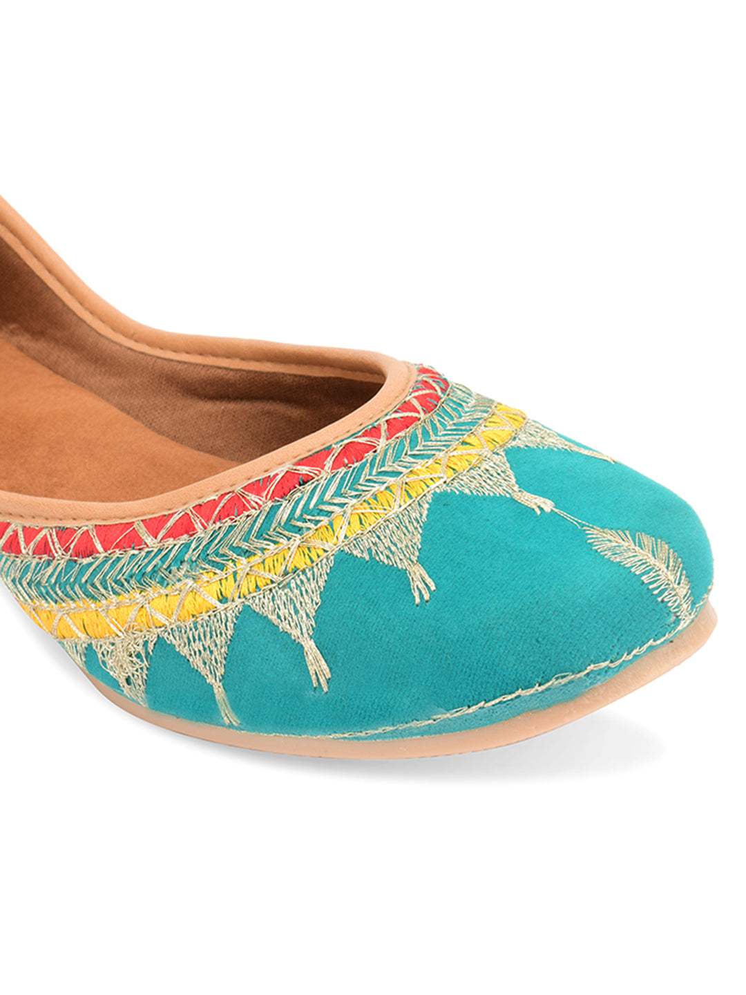 Desi Colour Women Indian Ethnic Footwear-Embroidered Sea Green Zari