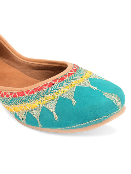 Desi Colour Women Indian Ethnic Footwear-Embroidered Sea Green Zari