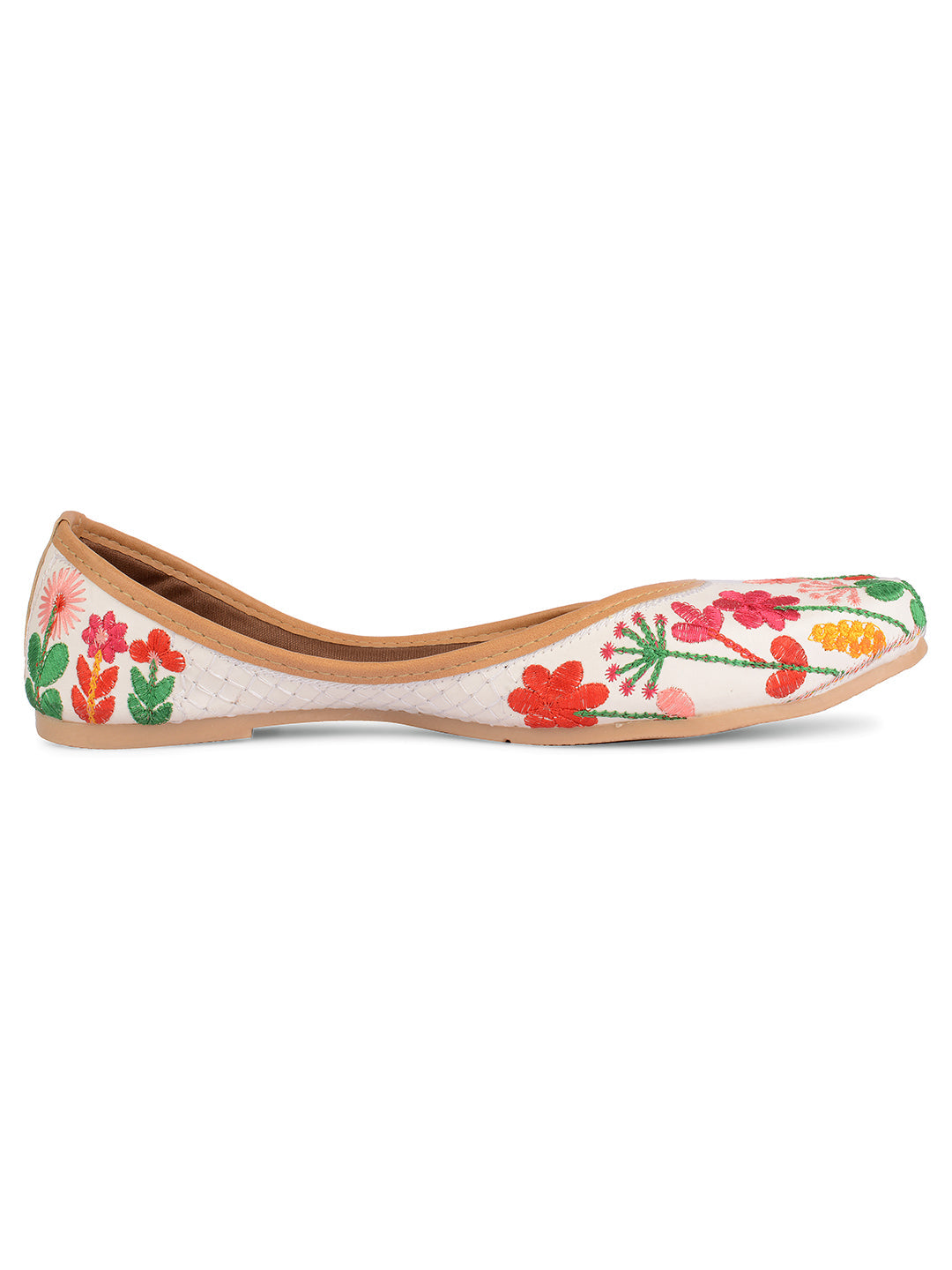 Desi Colour Women Indian Ethnic Footwear-Embellished White Forest Mojari