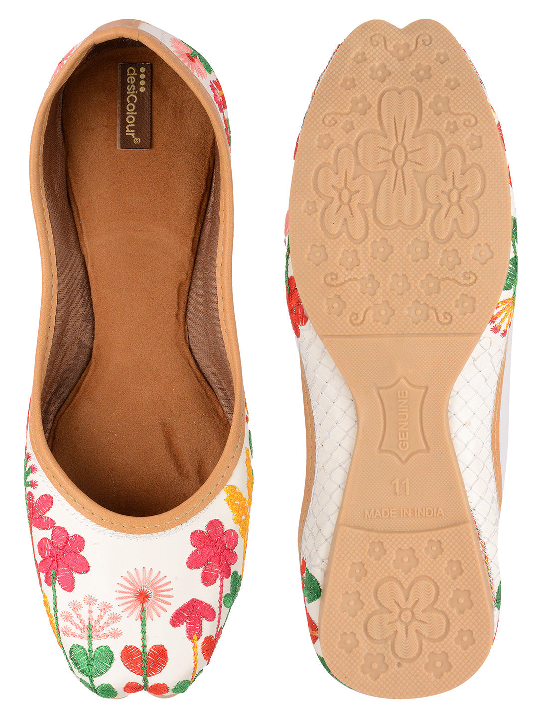 Desi Colour Women Indian Ethnic Footwear-Embellished White Forest Mojari