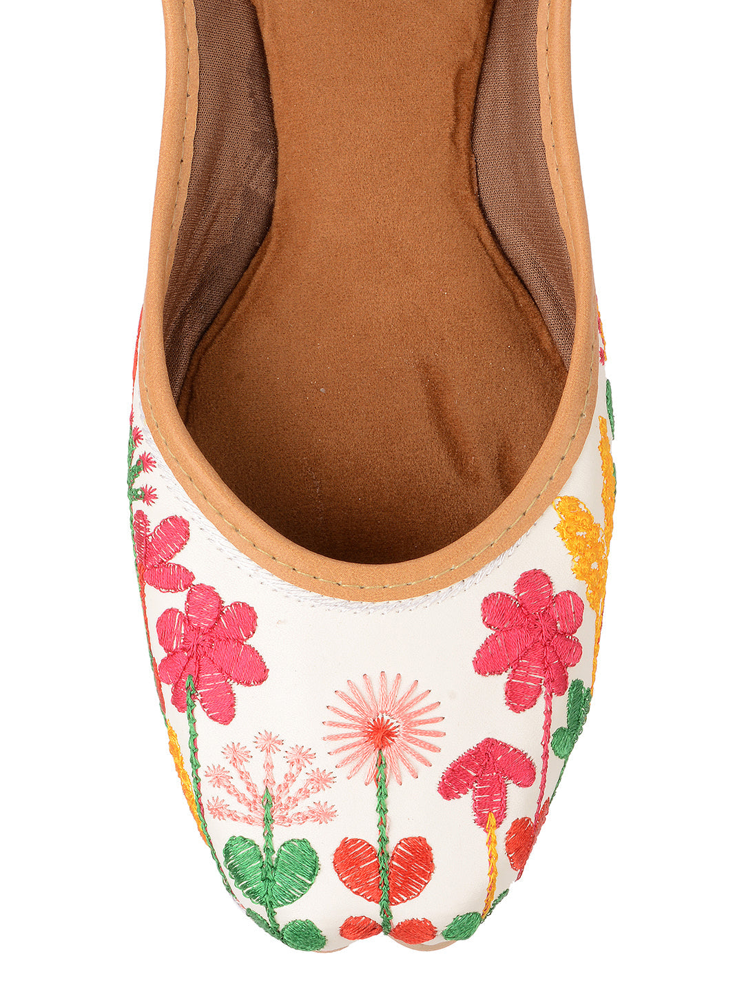 Desi Colour Women Indian Ethnic Footwear-Embellished White Forest Mojari