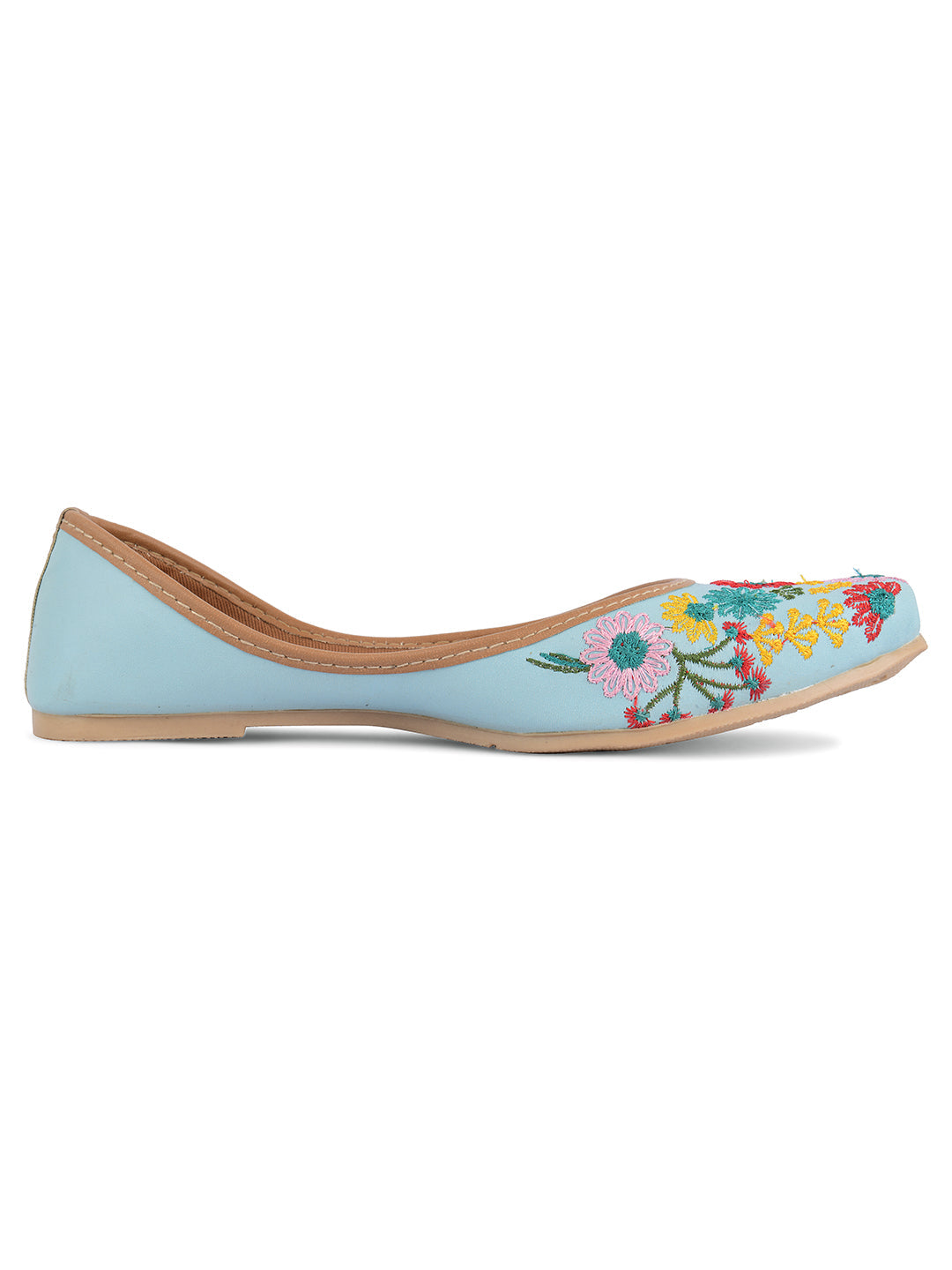 Desi Colour Women Indian Ethnic Footwear-Cushioned Sky Blue Floral Emb