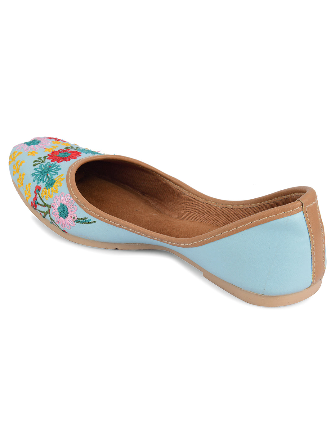 Desi Colour Women Indian Ethnic Footwear-Cushioned Sky Blue Floral Emb