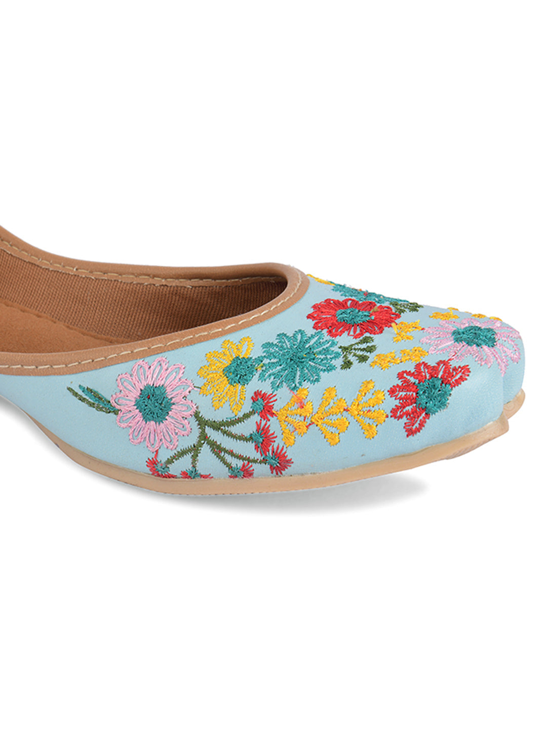 Desi Colour Women Indian Ethnic Footwear-Cushioned Sky Blue Floral Emb