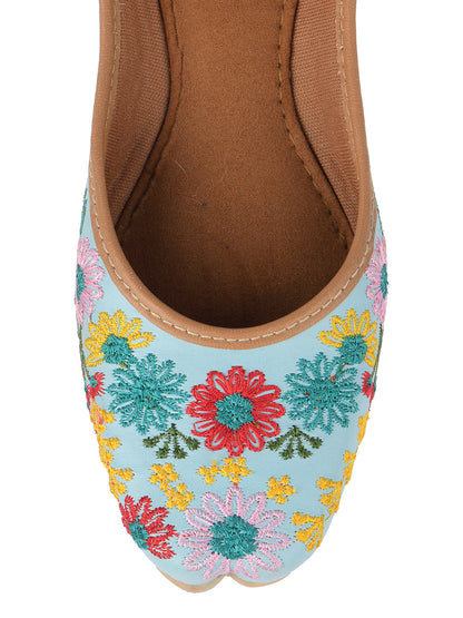 Desi Colour Women Indian Ethnic Footwear-Cushioned Sky Blue Floral Emb