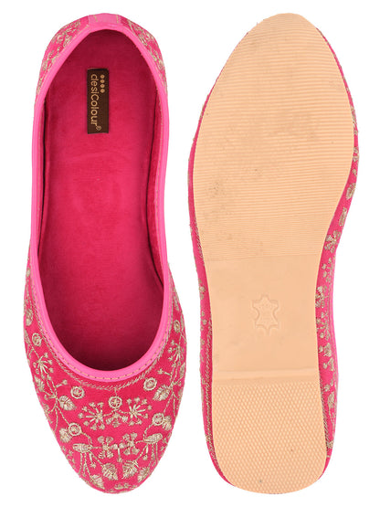 Desi Colour Women Indian Ethnic Footwear-Cushioned Pink Emb