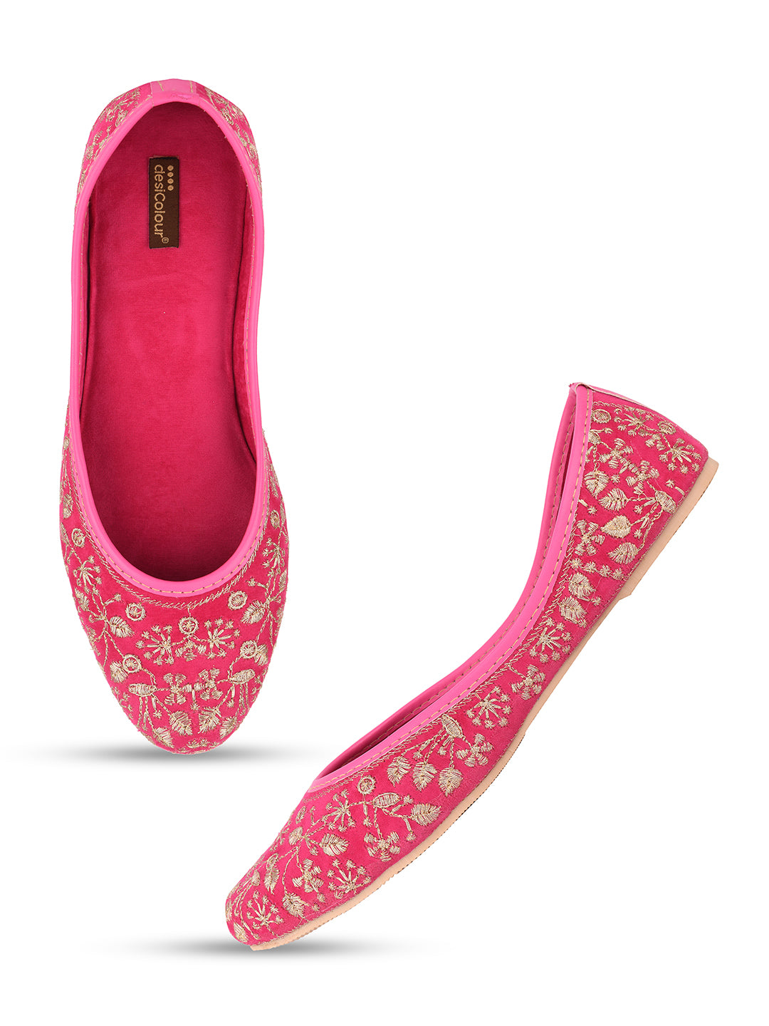 Desi Colour Women Indian Ethnic Footwear-Cushioned Pink Emb
