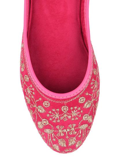 Desi Colour Women Indian Ethnic Footwear-Cushioned Pink Emb