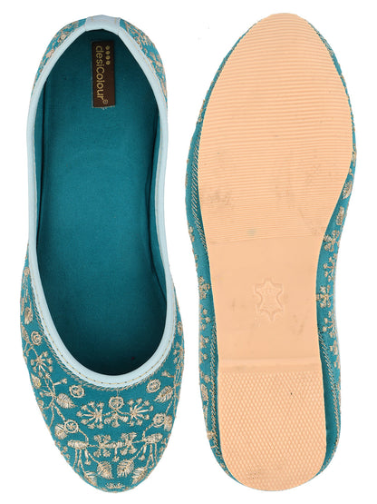 Desi Colour Women Indian Ethnic Footwear-Cushioned Green Emb